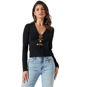 ASTR the label black NELLA RIBBED KNIT CUTOUT TOP size M NWT